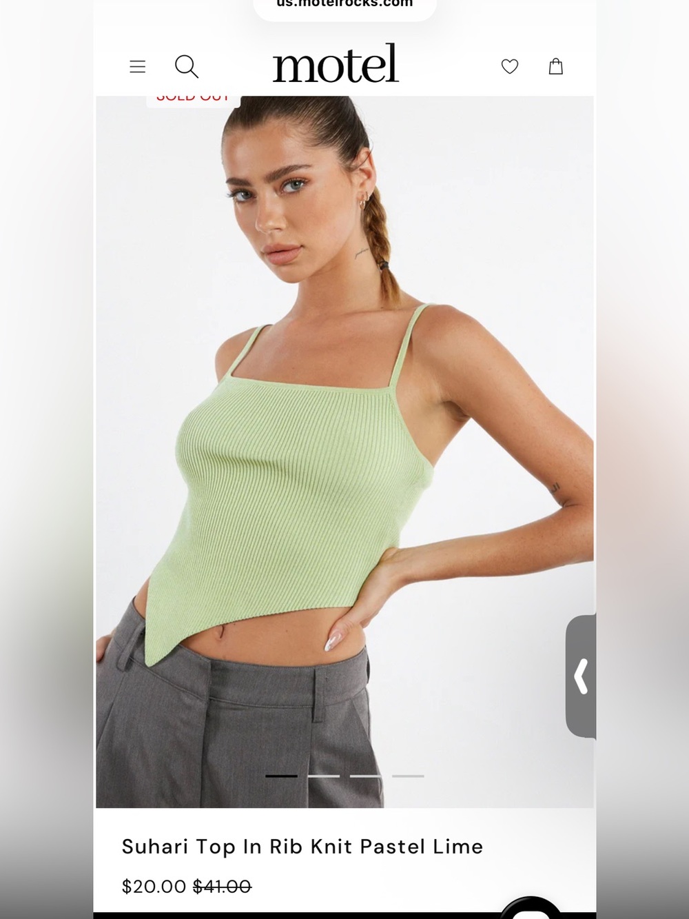 Motel Suhari Top In Rib Knit Pastel Lime Size S